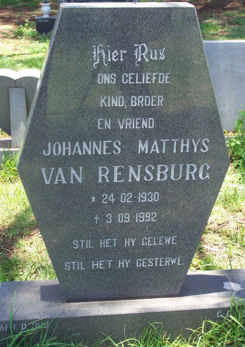 RENSBURG Johannes Matthys, van 1930-1992