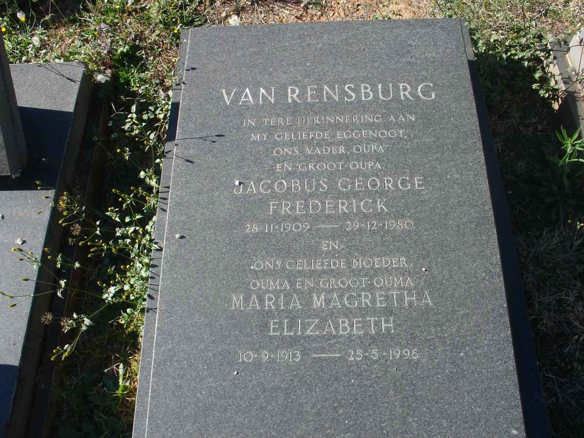 RENSBURG Jacobus George Frederick, van 1909-1980 &amp; Maria Magretha Elizabeth 1913-1996