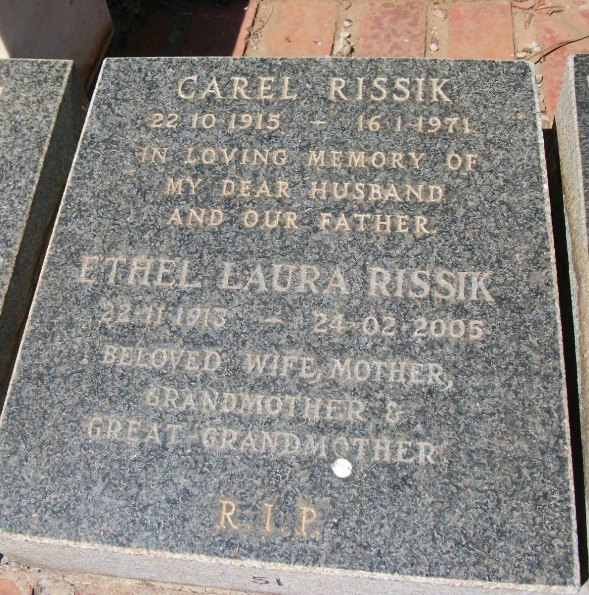 RISSIK Carel 1915-1971 &amp; Ethel Laura 1913-2005
