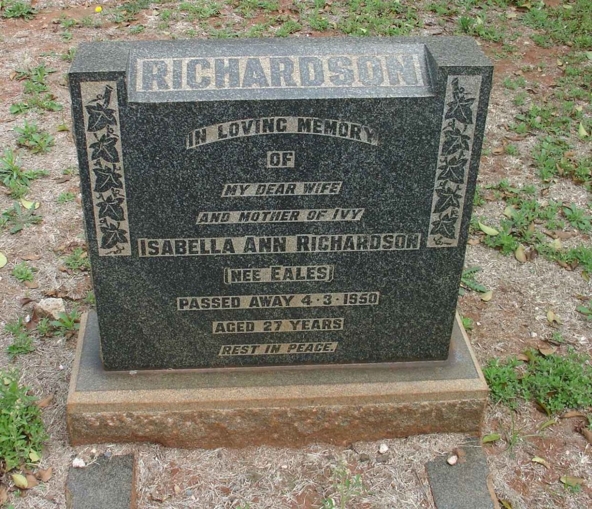 RICHARDSON Isabella Ann nee EALES -1950