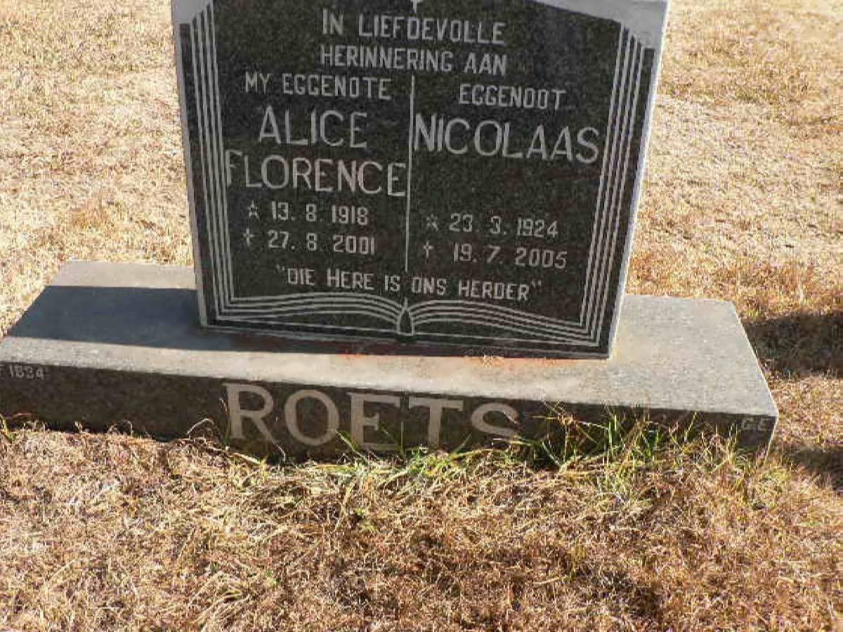 ROETS Nicolaas 1924-2005 &amp; Alice Florence 1918-2001