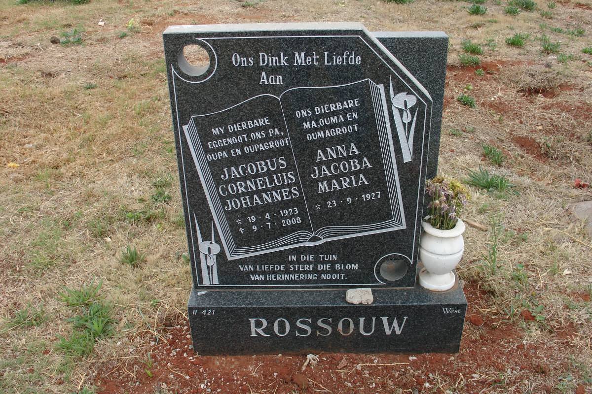 ROSSOUW Jacobus Corneluis Johannes 1923-2008 &amp; Anna Jacoba Maria 1927-