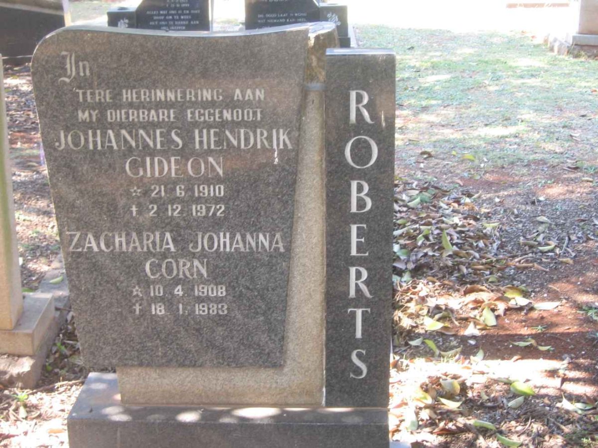 ROBERTS Johannes Hendrik Gideon 1910-1972 &amp; Zacharia Johanna Corn 1908-1983