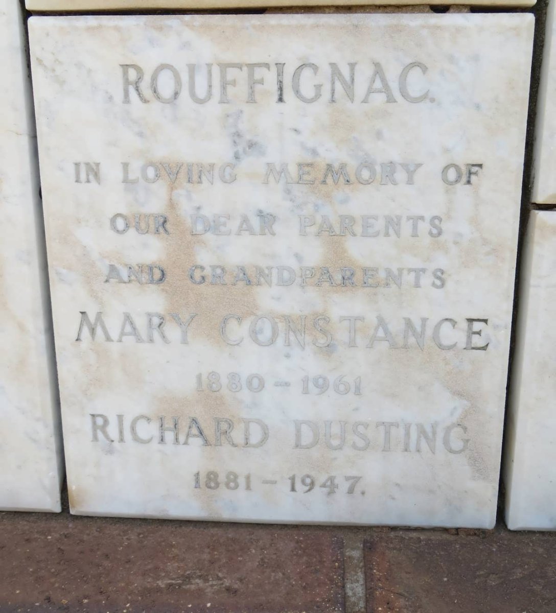 ROUFFIGNAC Richard Dusting 1881-1947 &amp; Mary Constance 1880-1961