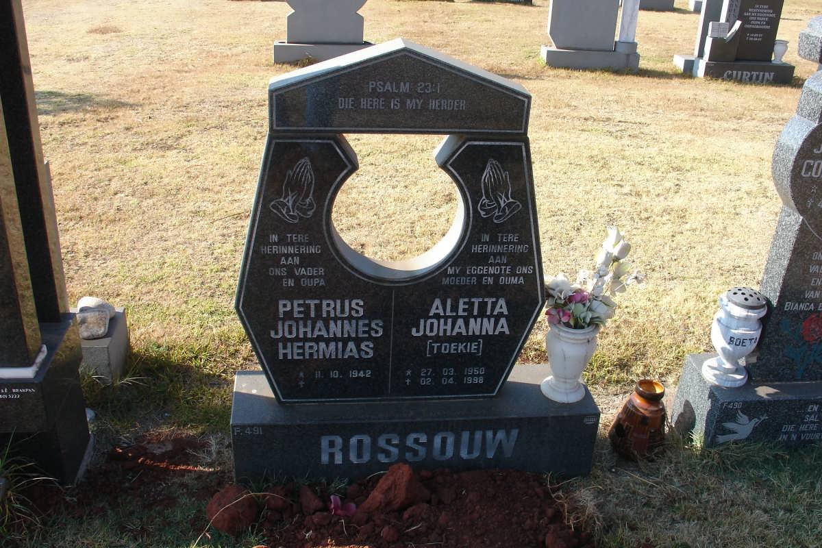 ROSSOUW Petrus Johannes Hermias 1942- &amp; Aletta Johanna 1950-1998