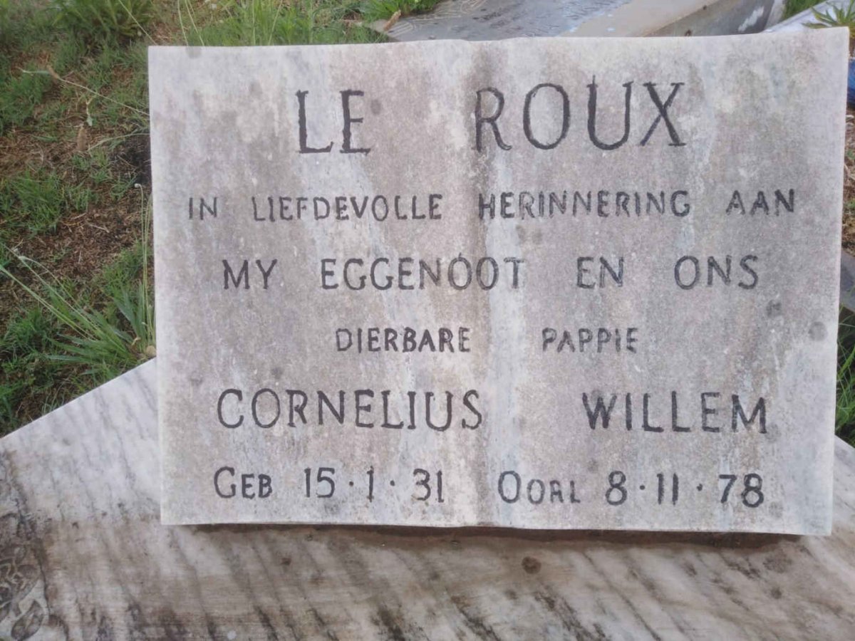 ROUX Cornelius Willem, le 1931-1978