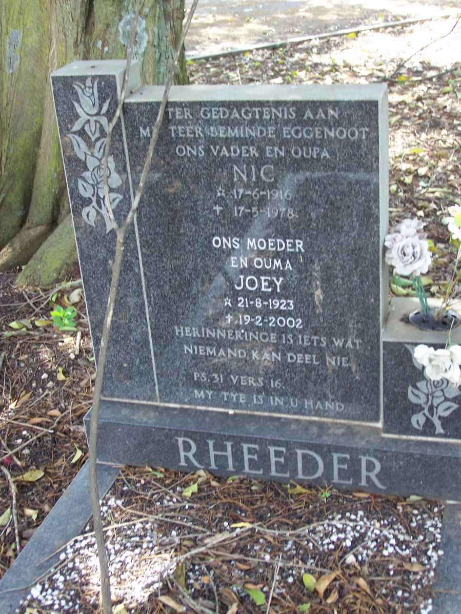 RHEEDER Nic 1916-1978 &amp; Joey 1923-2002