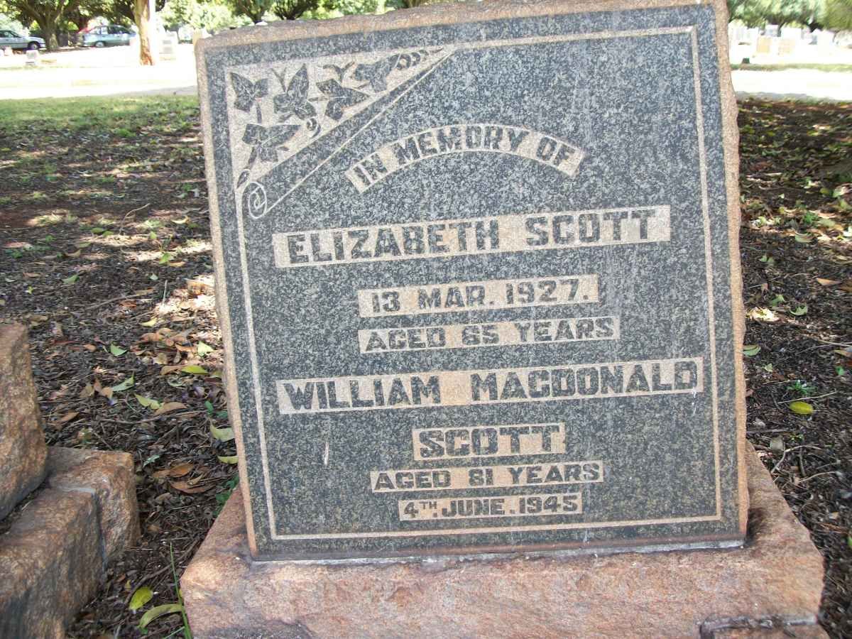 SCOTT William Macdonald -1945 &amp; Elizabeth -1927