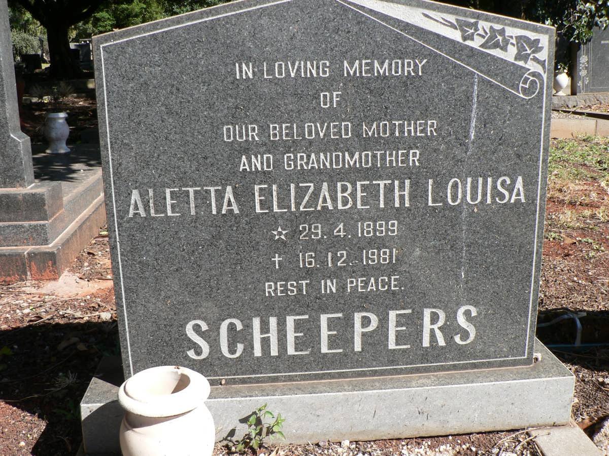 SCHEEPERS Aletta Elizabeth Louisa 1899-1981