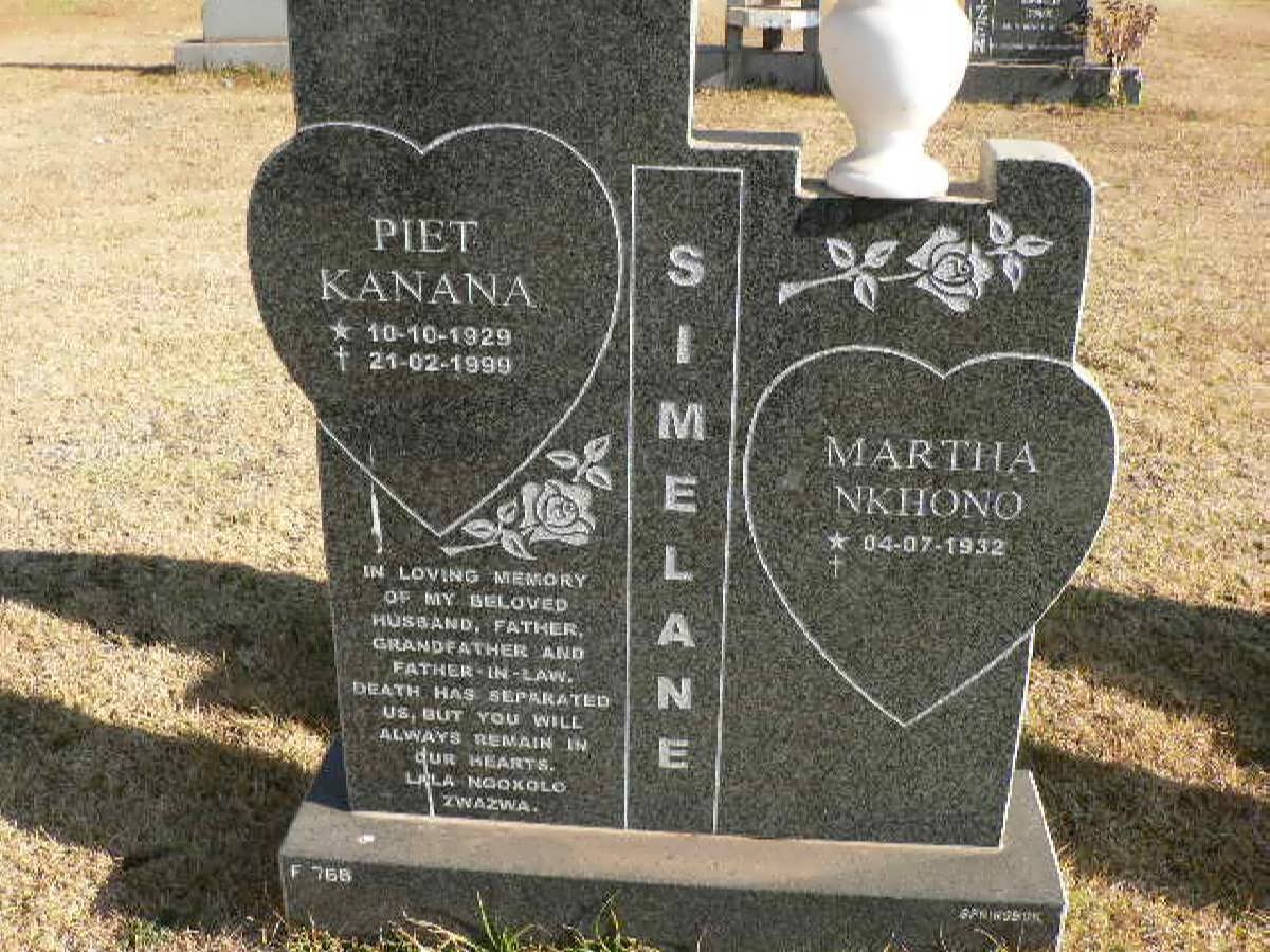 SIMELANE Piet Kanana 1929-1999 &amp; Martha Nkhono 1932-