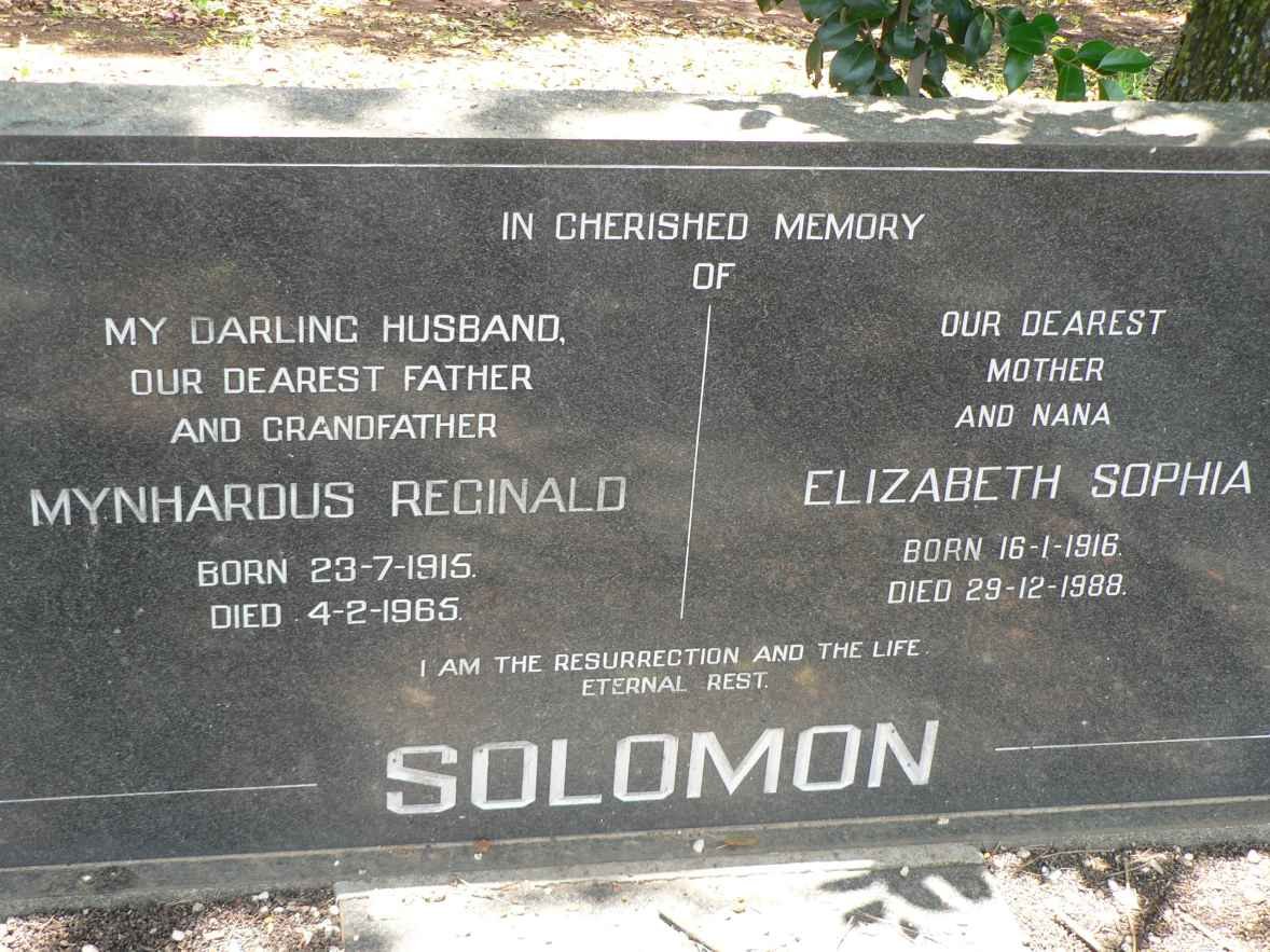 SOLOMON Mynhardus Reginald 1915-1965 &amp; Elizabeth Sophia 1916-1988