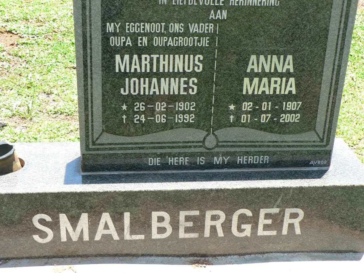 SMALBERGER Marthinus Johannes 1902-1992 &amp; Anna Maria 1907-2002