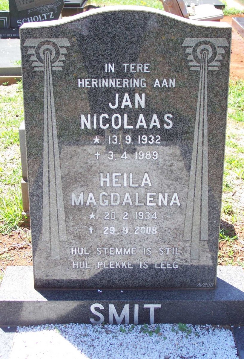 SMIT Jan Nicolaas 1932-1989 &amp; Heila Magdalena 1934-2008