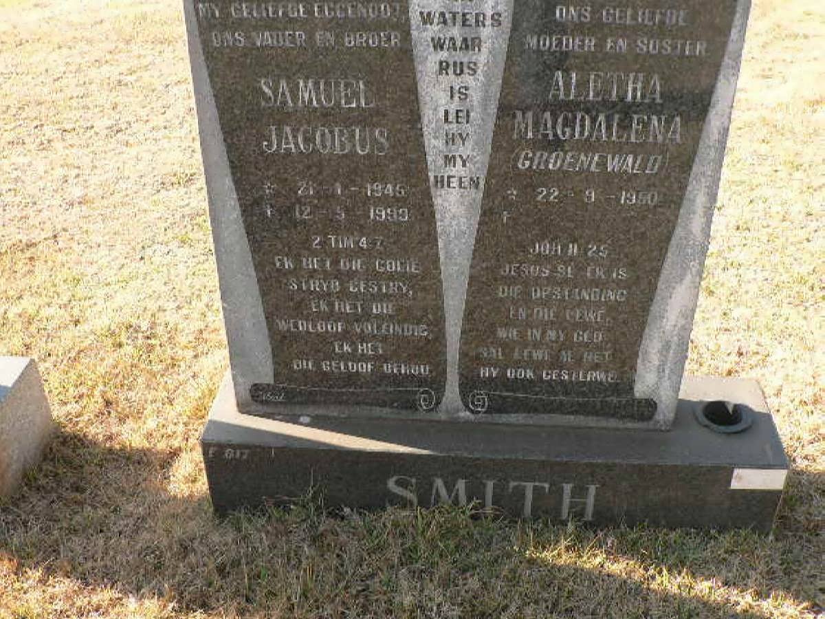 SMITH Samuel Jacobus 1945-1999 &amp; Aletha Magdalena GROENEWALD 1950-