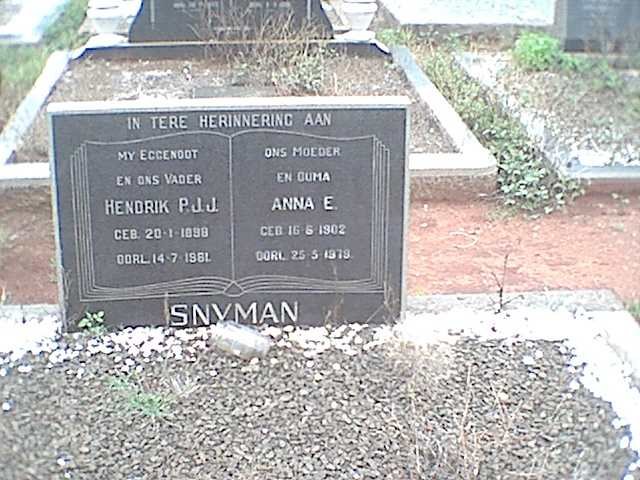SNYMAN Hendrik P.J.J. 1898-1961 &amp; Anna E. 1902-1978