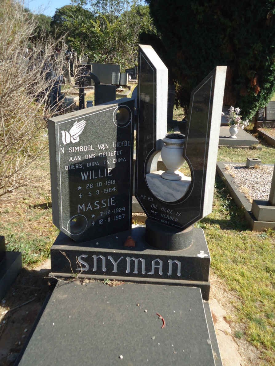 SNYMAN Willie 1918-1984 &amp; Massie 1924-19?7