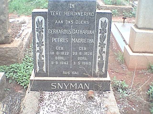 SNYMAN Gerhardus Petrus 1872-1947 &amp; Catharina Margrietha 1876-1969