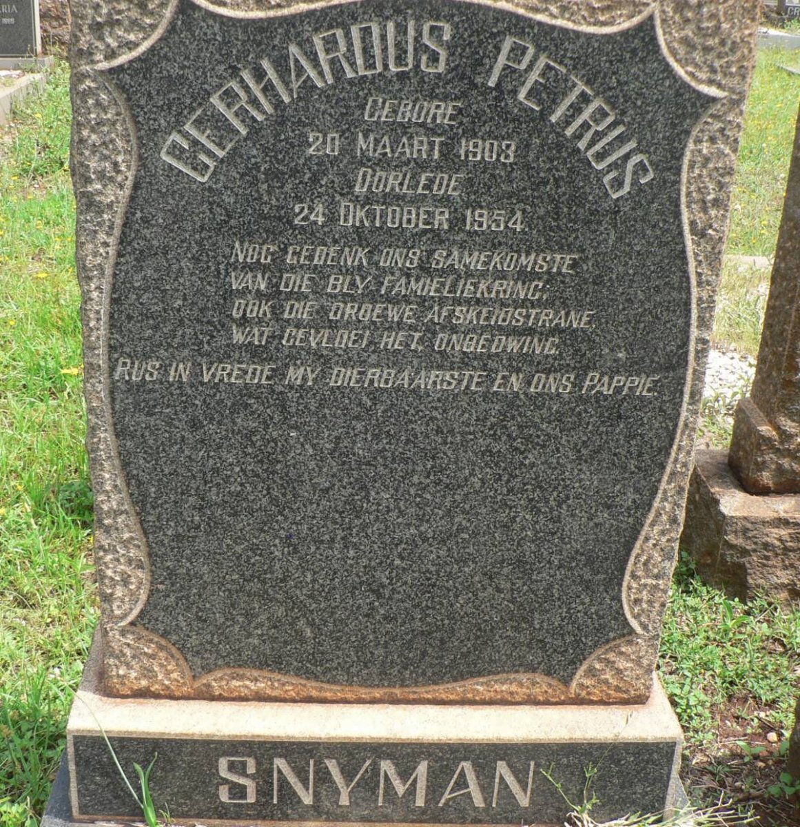 SNYMAN Gerhardus Petrus 1903-1954