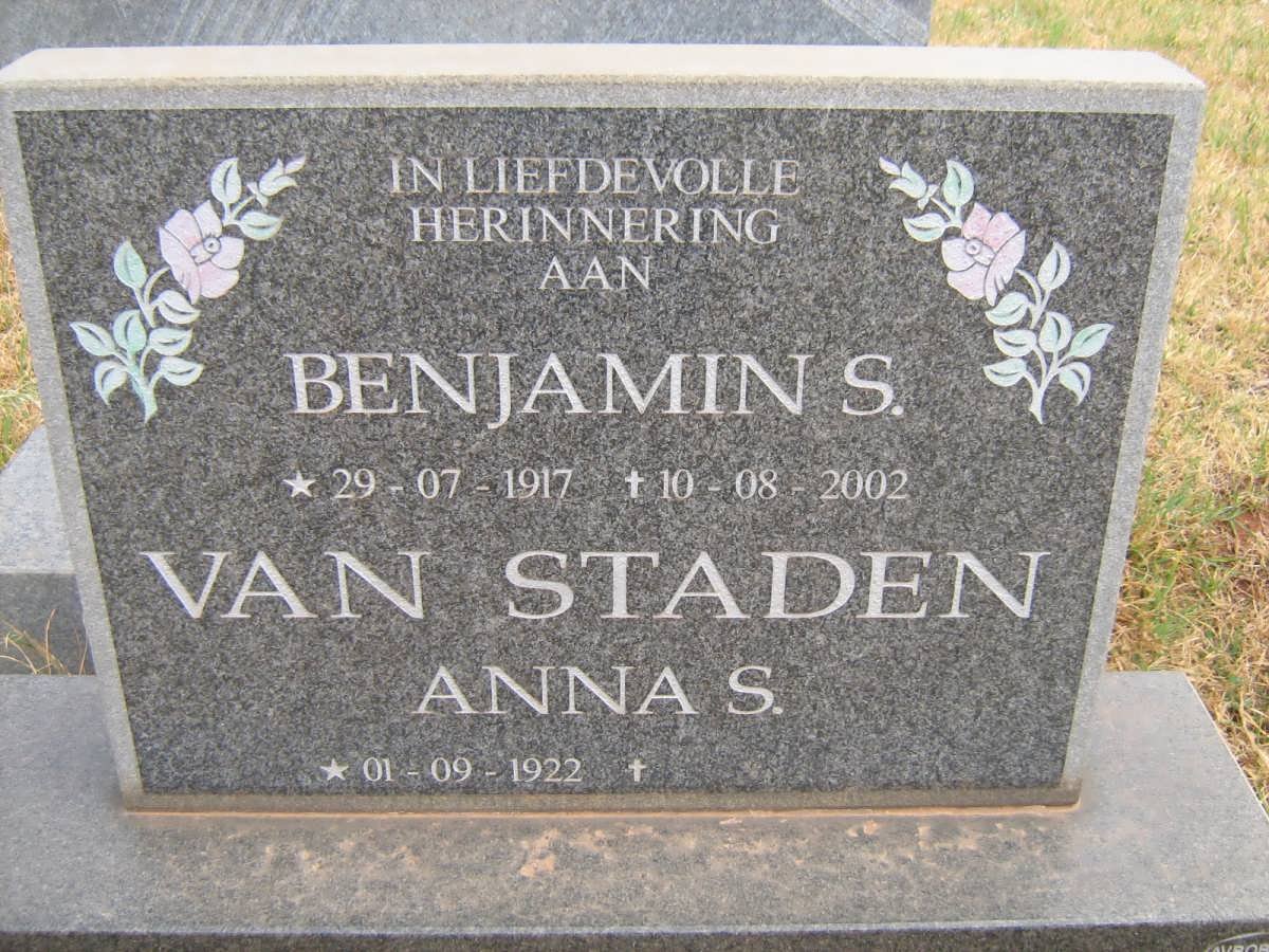 STADEN Benjamin S., van 1917-2002 &amp; Anna S. 1922-