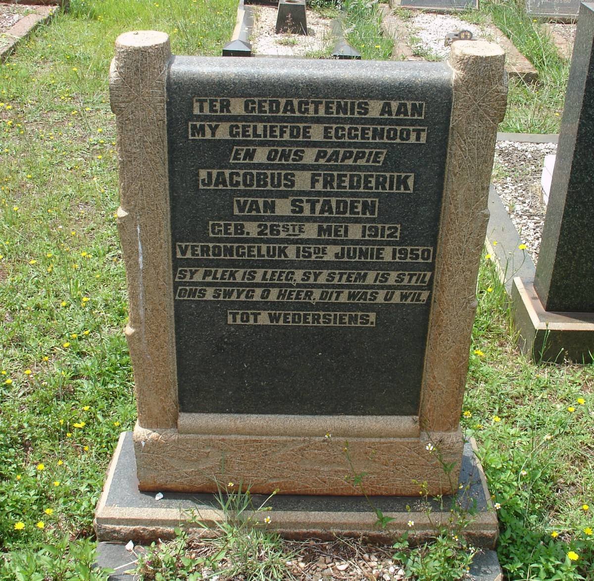 STADEN Jacobus Frederik, van 1912-1950