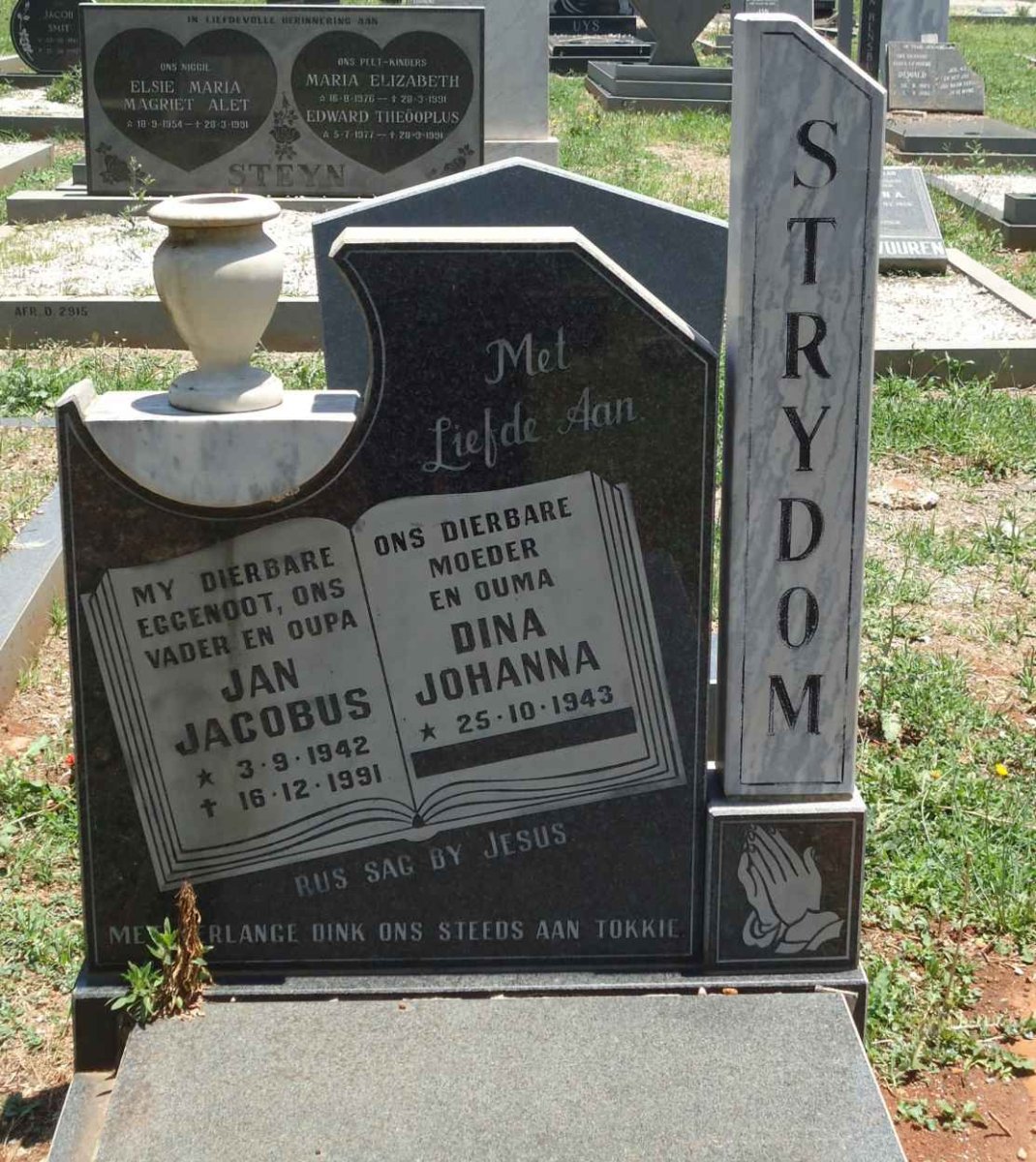STRYDOM Jan Jacobus 1942-1991 &amp; Dina Johanna 1943-