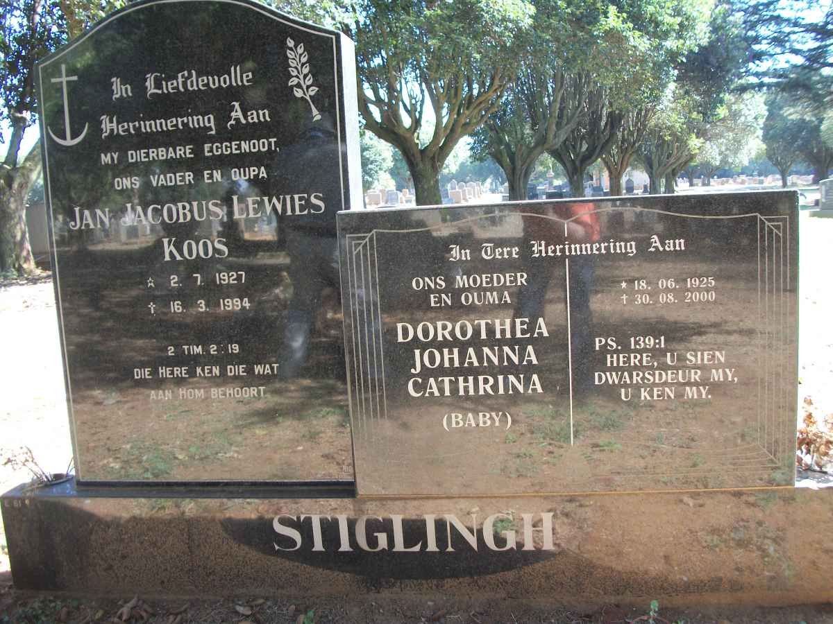 STIGLINGH Jan Jacobus Lewies 1927-1994 &amp; Dorothea Johanna Cathrina 1925-2000