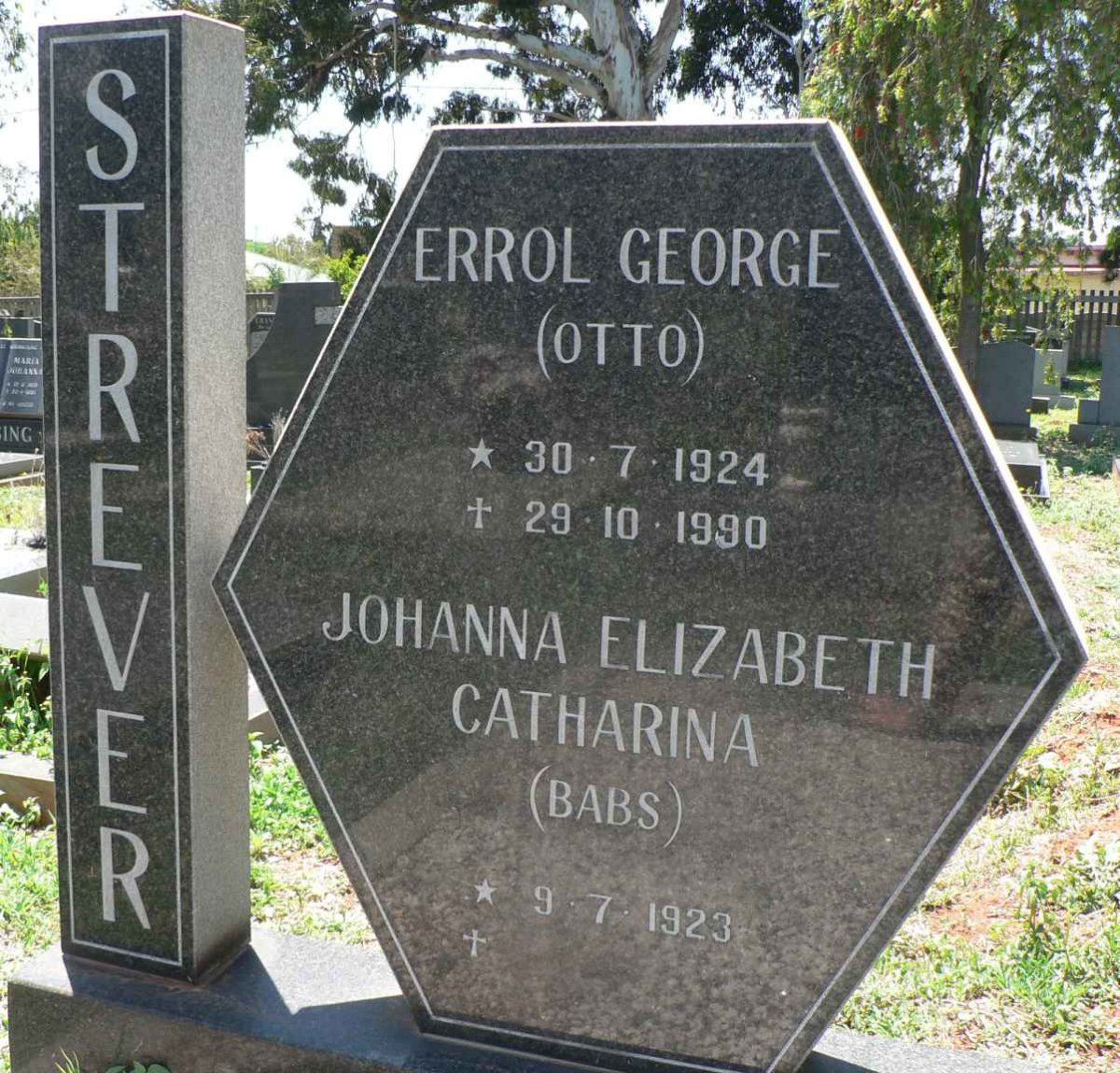 STREVER Errol George 1924-1990 &amp; Johanna Elizabeth Catharina 1923-