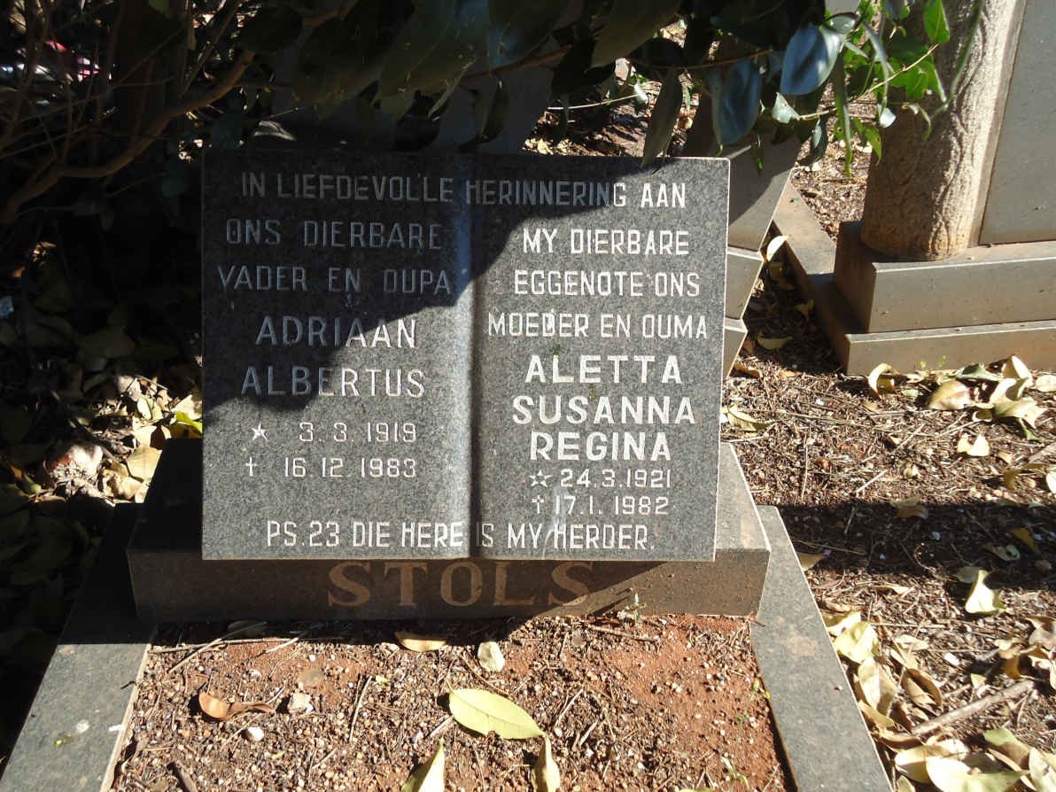 STOLS Adriaan Albertus 1919-1983 &amp; Aletta Susanna Regina 1921-1982