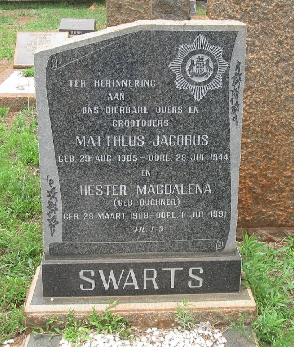 SWARTS Mattheus Jacobus 1905-1944 &amp; Hester Magdalena BUCHNER 1908-1991