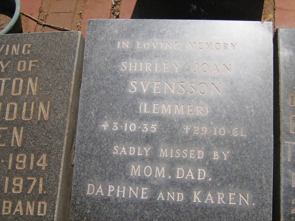 SVENSSON Shirley Joan nee LEMMER 1935-1961