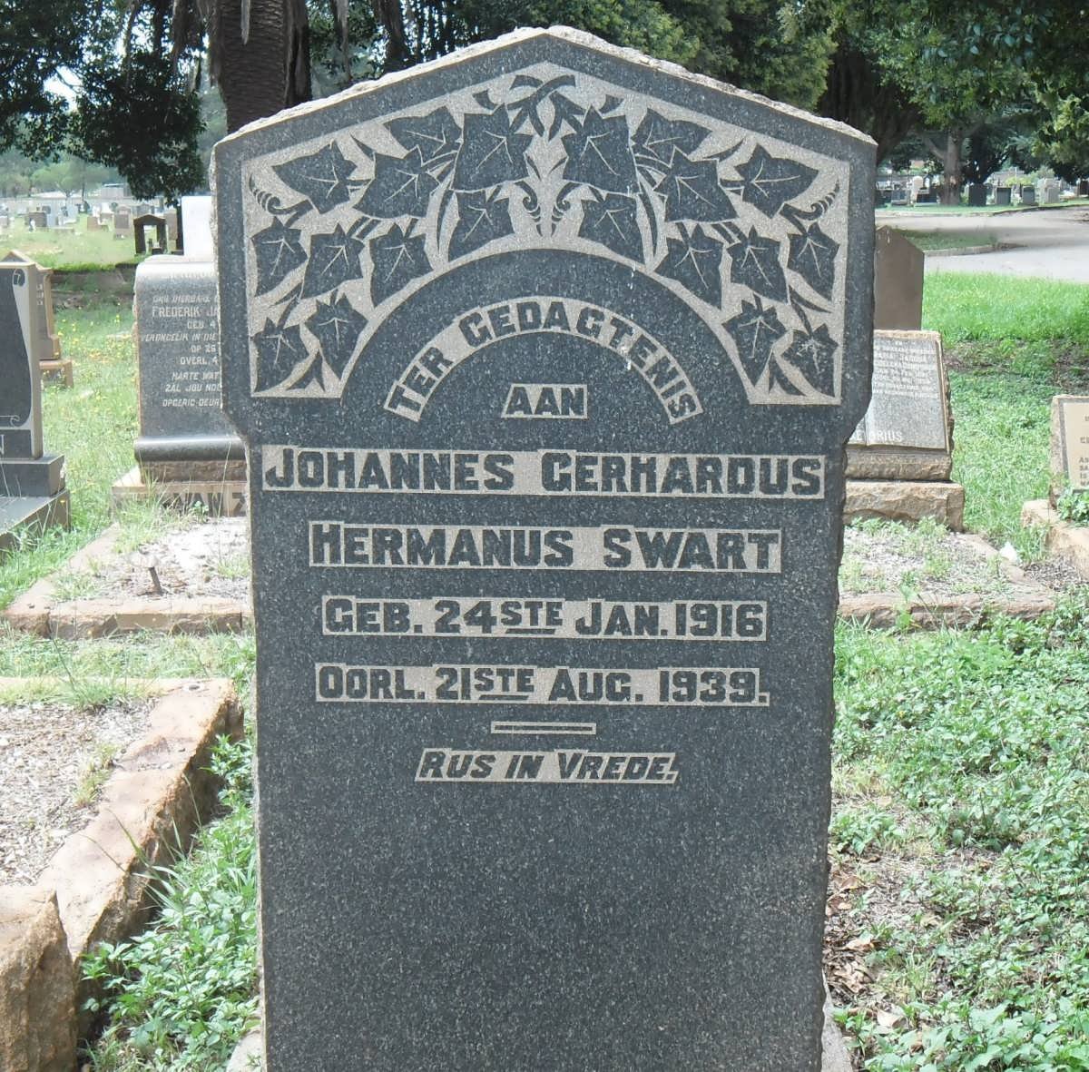 SWART Johannes Gerhardus Hermanus 1916-1939