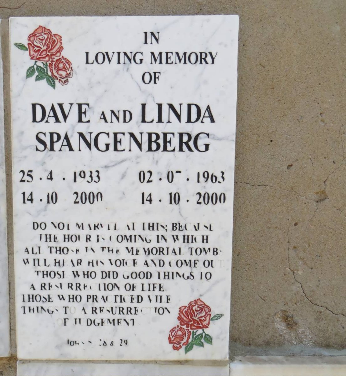 SPANGENBERG Dave 1933-2000 :: SPANGENBERG Linda 1963-2000