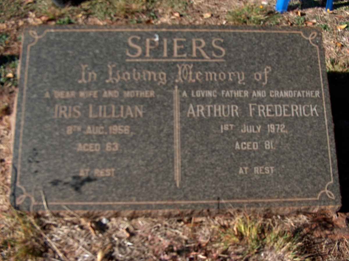 SPIERS Arthur Frederick -1972 &amp; iris Lillian -1956