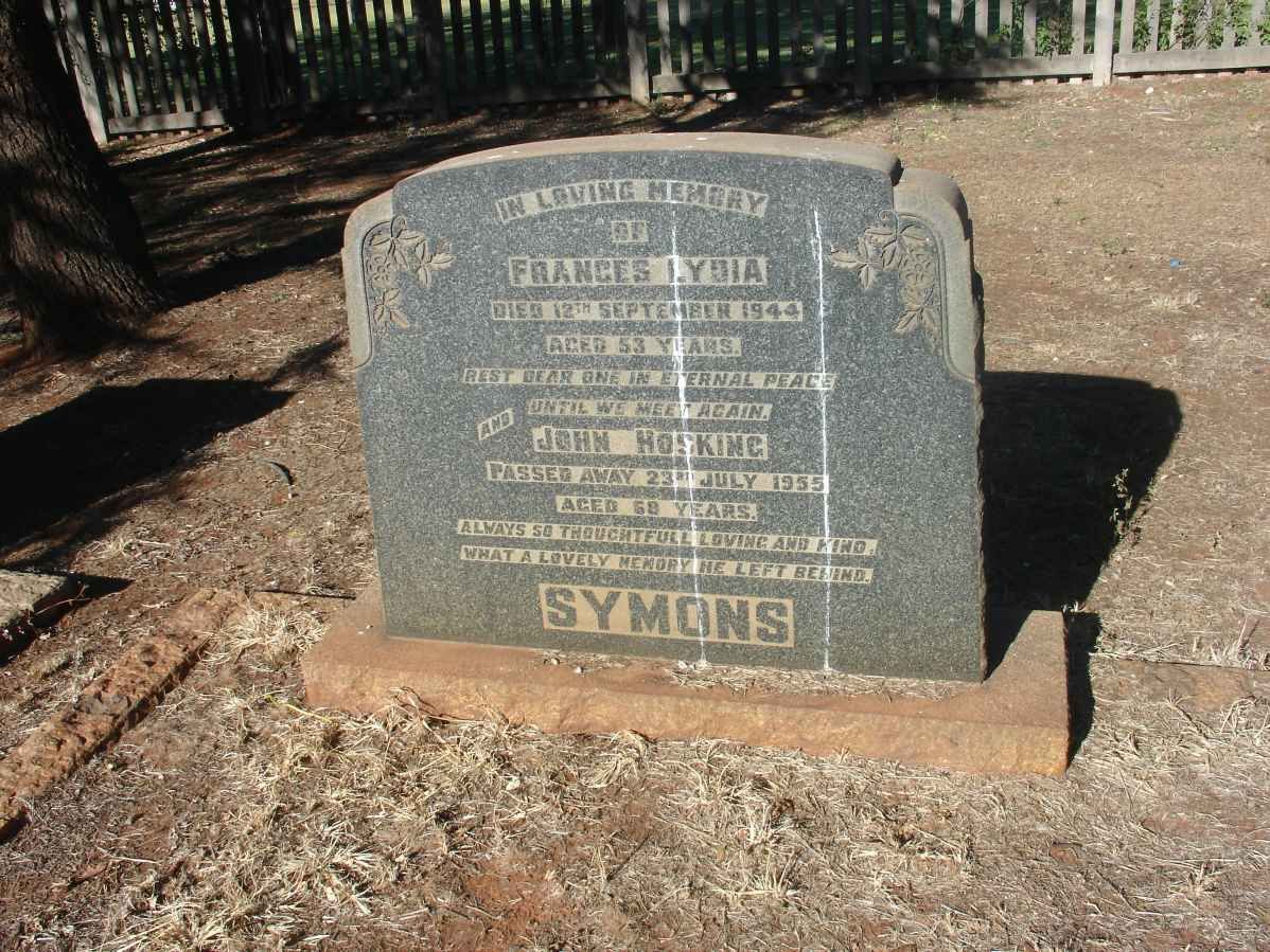 SYMONS John Hosking -1955 &amp; Frances Lydia -1944