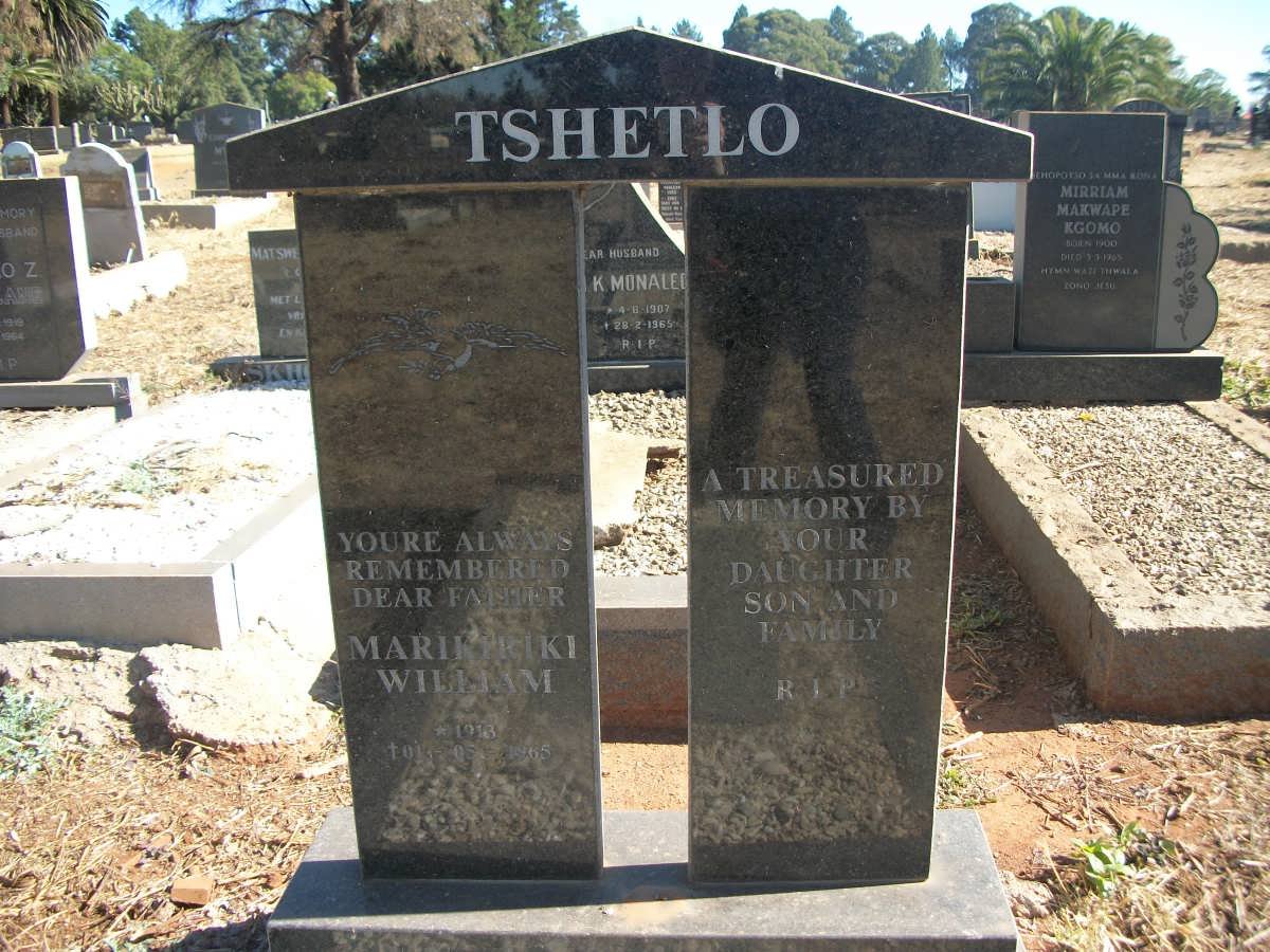TSHETLO Marikiriki William 1913-1965
