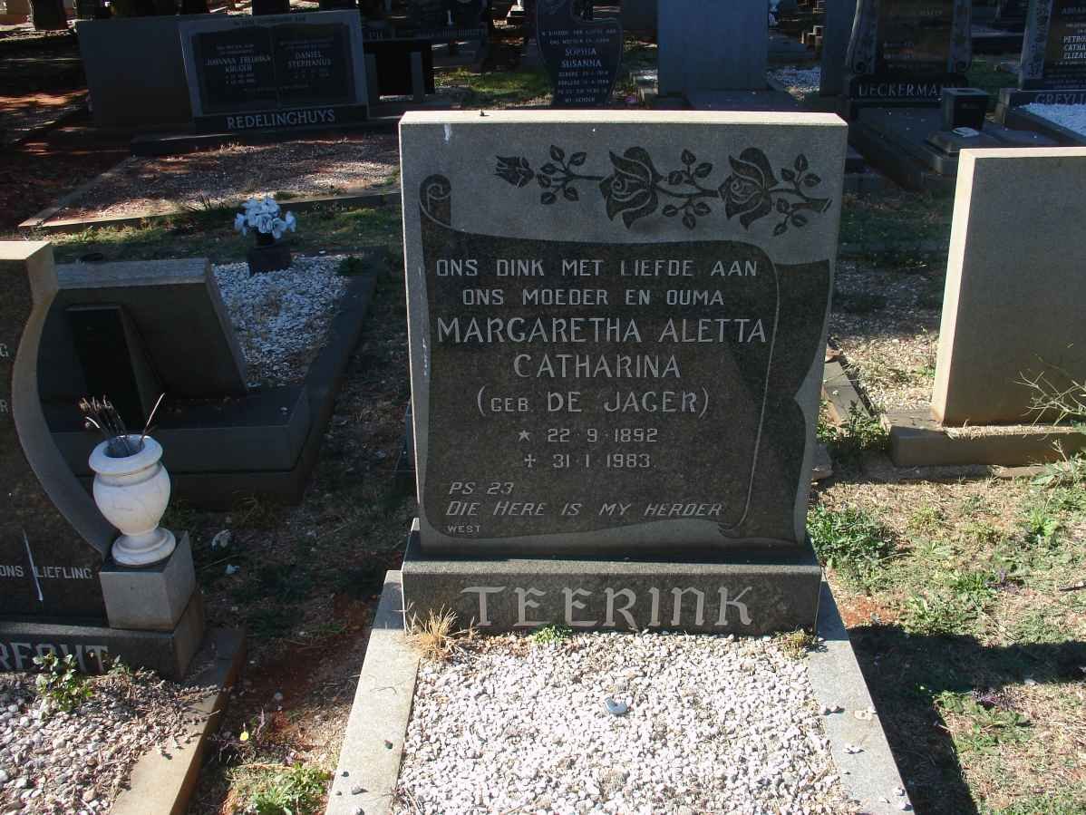 TEERINK Margaretha Aletta Catharina nee DE JAGER 1892-1983
