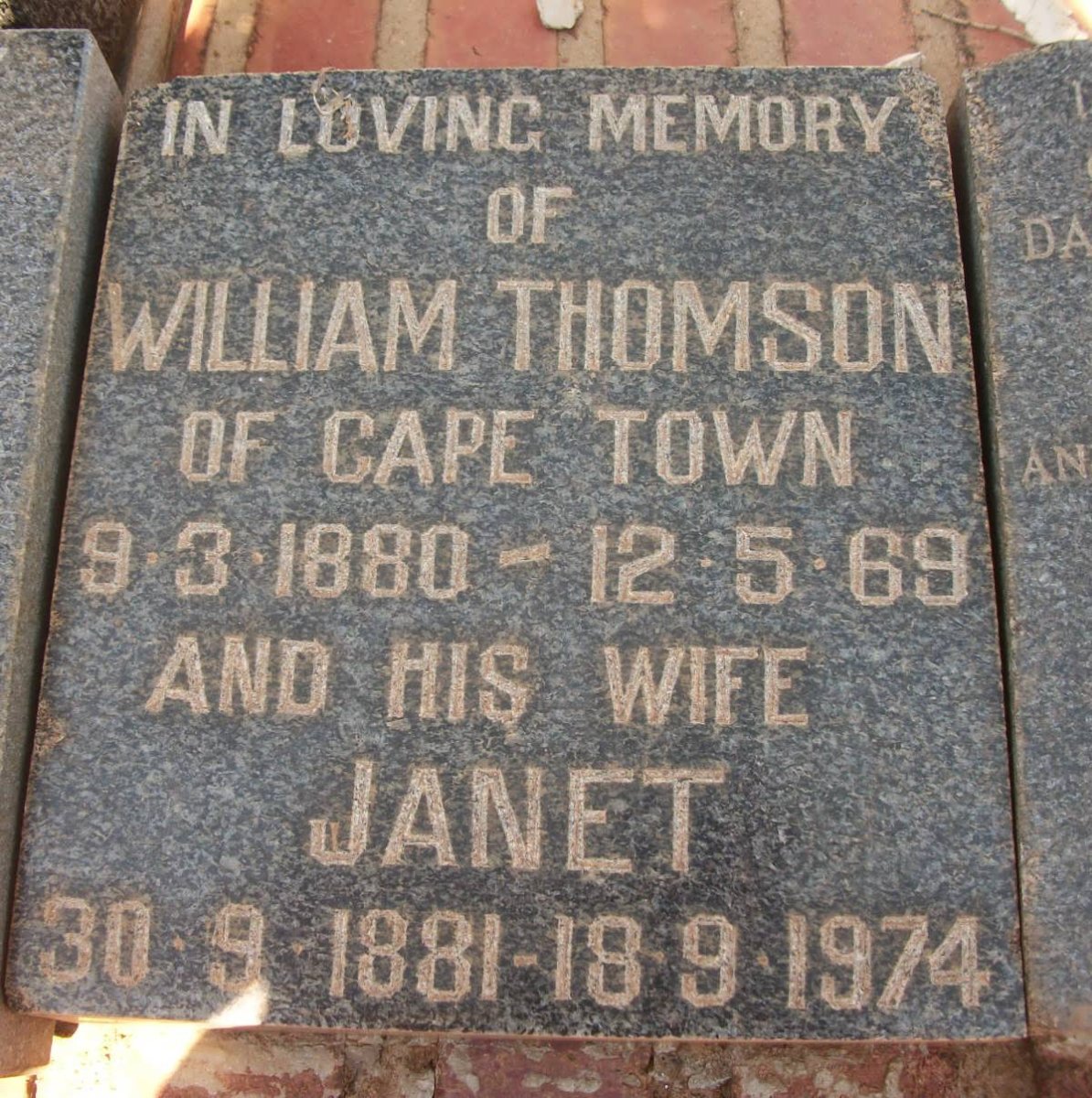 THOMSON William 1880-1969 &amp; Janet 1881-1974