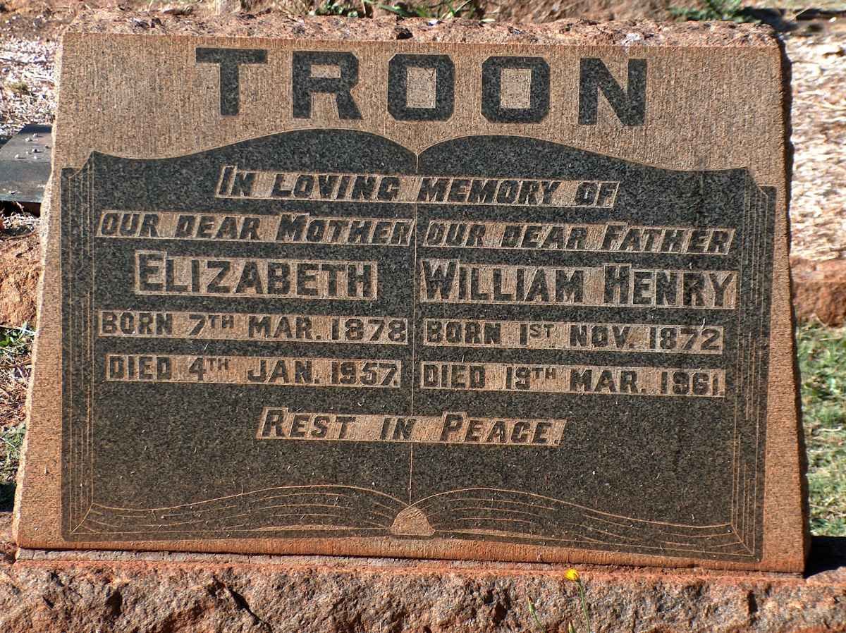 TROON William Henry 1872-1961 &amp; Elizabeth 1878-1957