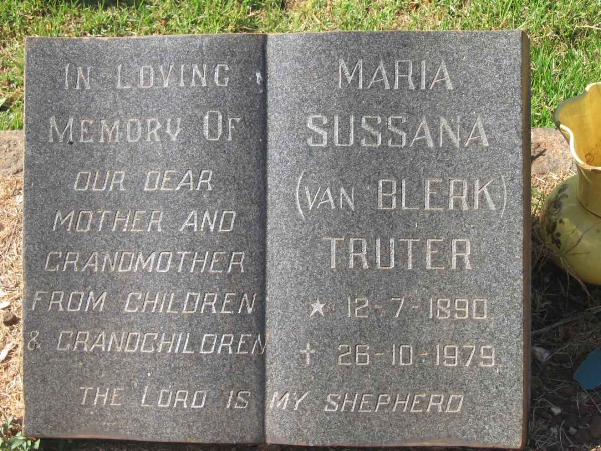 TRUTER Maria Sussana nee VAN BLERK 1890-1979