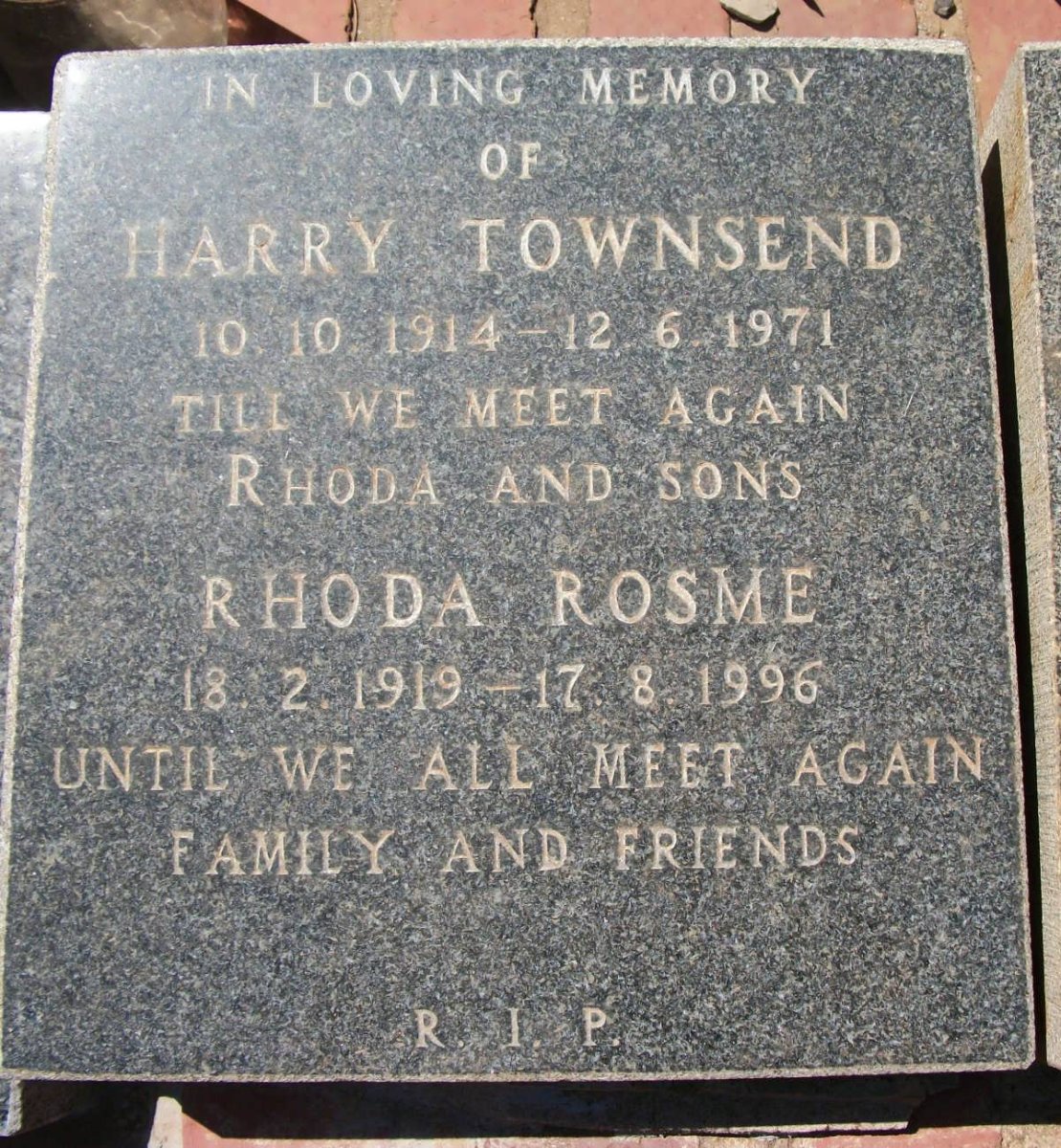 TOWNSEND Harry 1914-1971 &amp; Rhoda Rosme 1919-1996