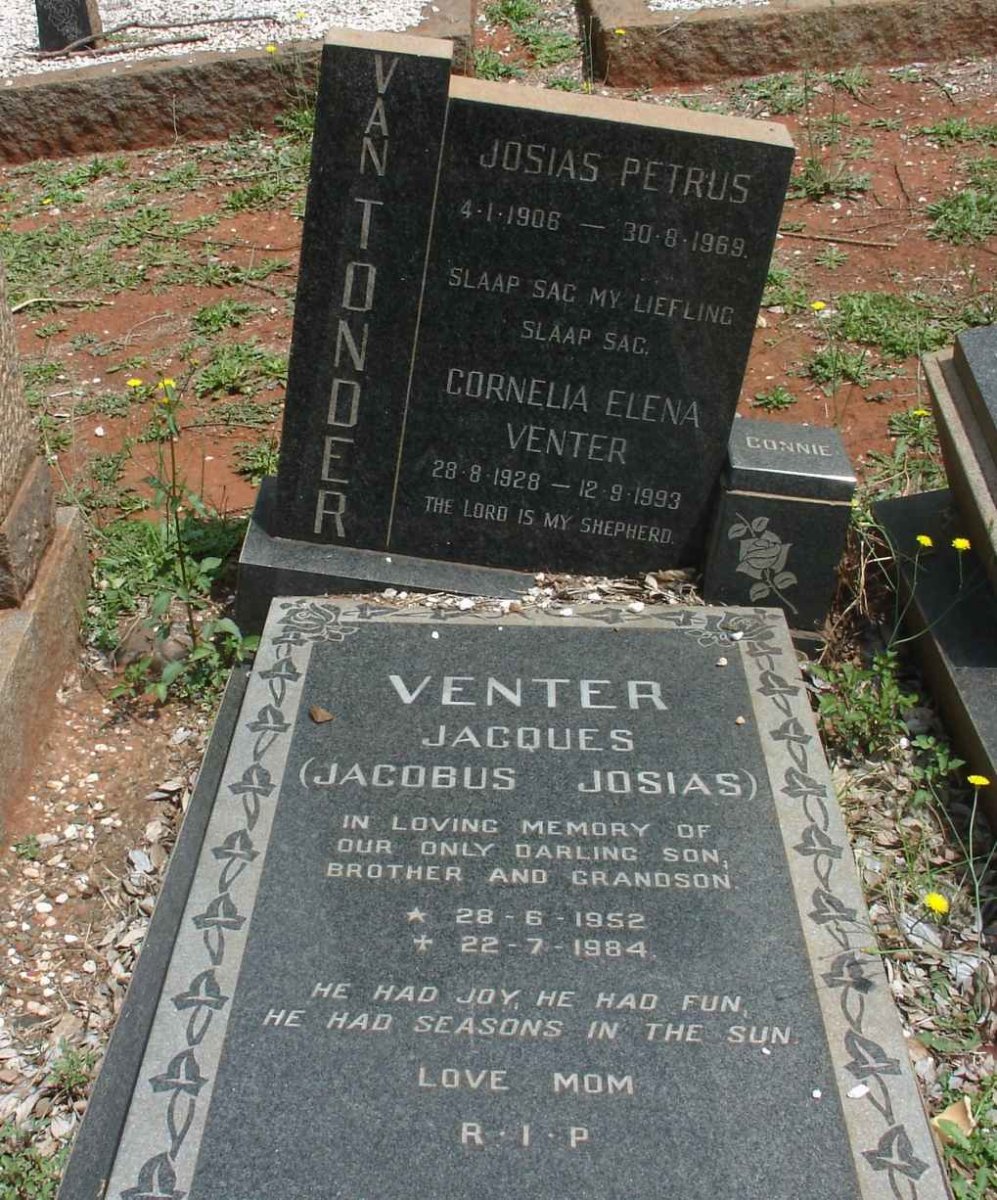 TONDER Josias Petrus, van 1908-1969 :: VENTER Jacobus Josias 1952-1984