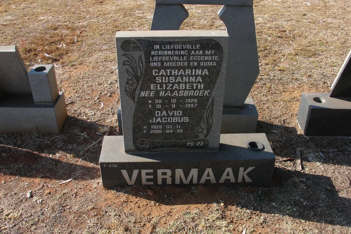 VERMAAK David Jacobus 1928-2008 &amp; Catharina Susanna Elizabeth HAASBROEK 1926-1997