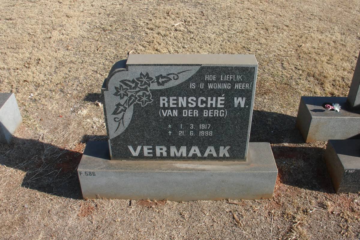 VERMAAK Rensché W. nee VAN DER BERG 1917-1998
