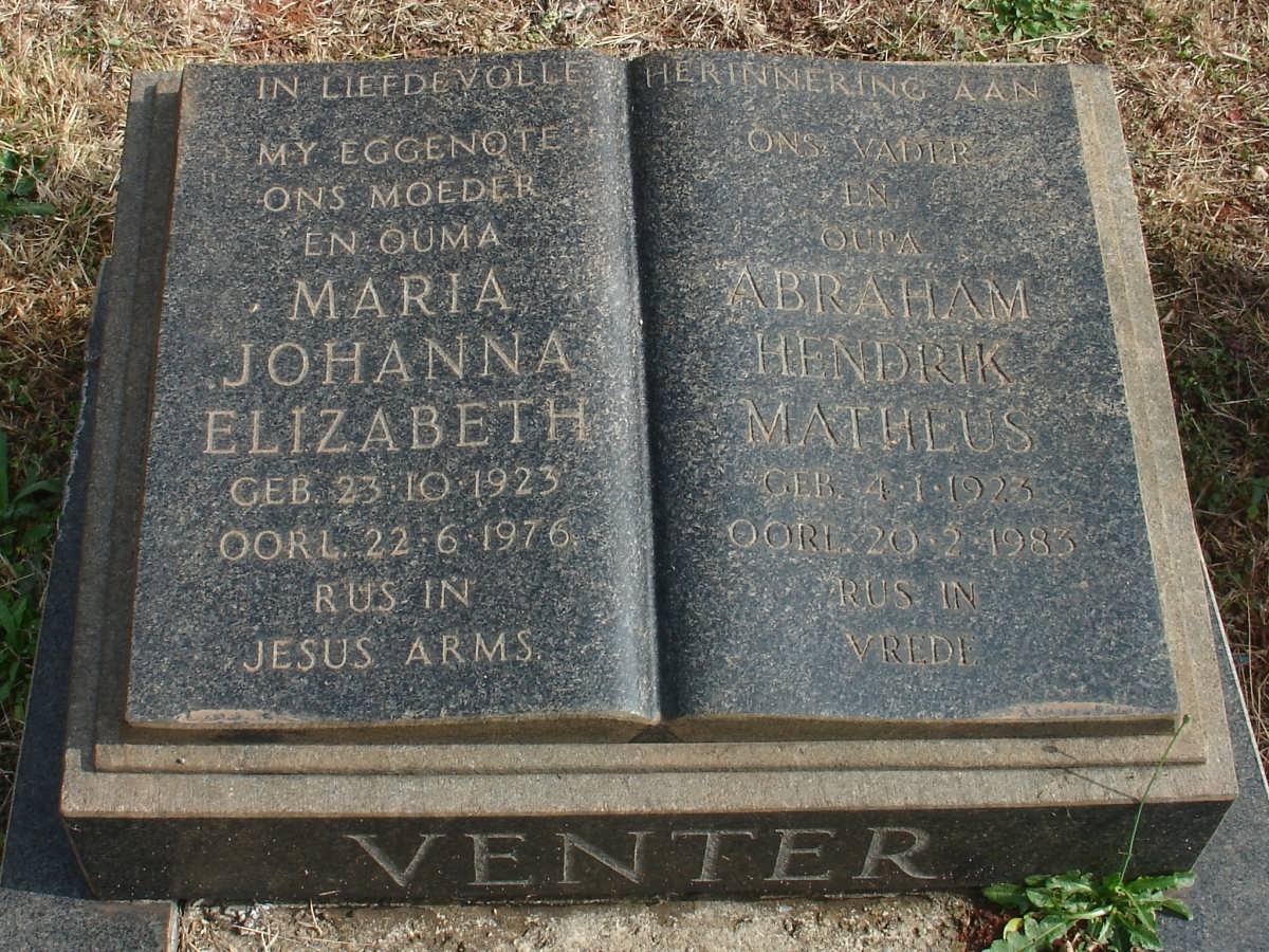 VENTER Abraham Hendrik Matheus 1923-1983 &amp; Maria Johanna Elizabeth 1923-1976