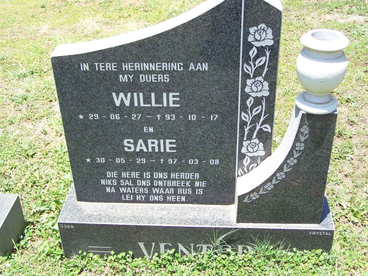 VENTER Willie 1929-1917 [29-93] &amp; Sarie 1930-1997 [30-97]