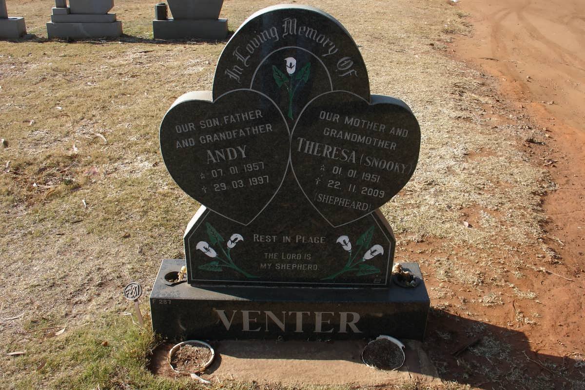 VENTER Andy 1957-1997 &amp; Theresa 1951-2009