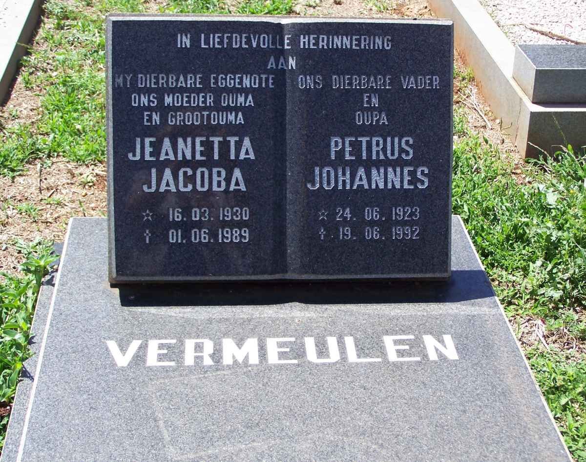 VERMEULEN Petrus Johannes 1923-1992 &amp; Jeanetta Jacoba 1930-1989