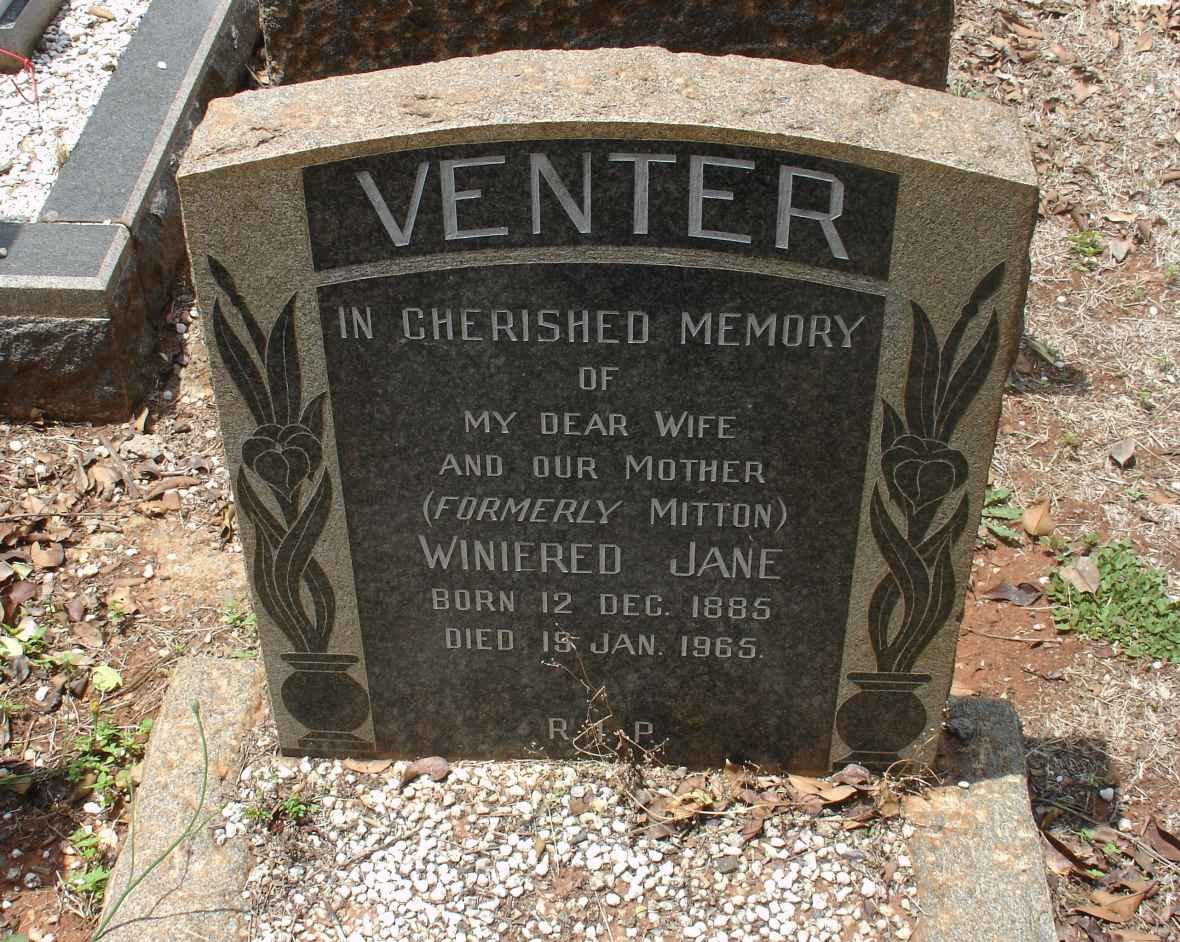 VENTER Winiefred Jane formerly MITTON 1885-1965