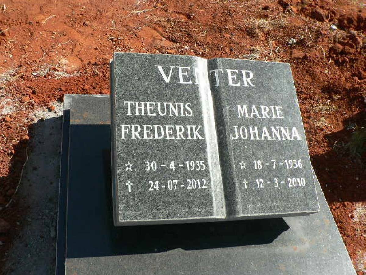 VENTER Theunis Frederik 1935-2012 &amp; Marie Johanna 1936-2010