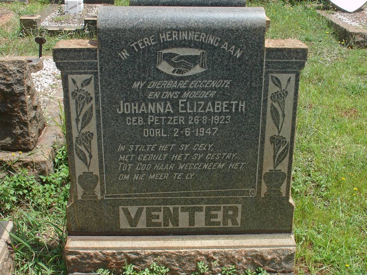 VENTER Johanna Elizabeth nee PETZER 1923-1947